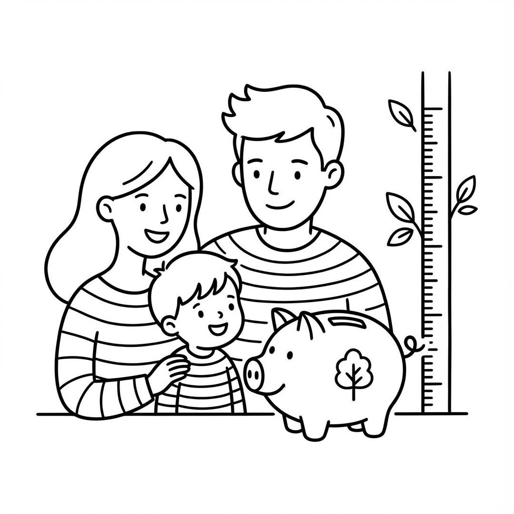 Happy family illustrations planning their future